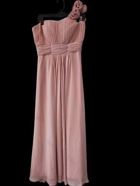 One-Shoulder Dusty Rose Maxi Dress with Floral Accent